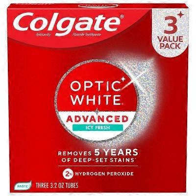 Colgate Optic White Advanced Whitening Toothpaste, Icy Fresh, 3 ea