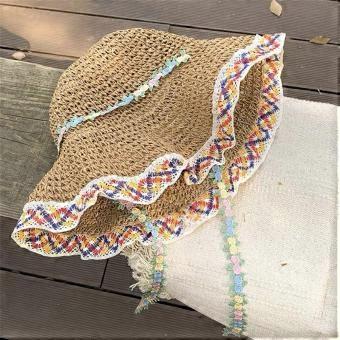 Koreansk stil, blommig båge, halmhatt för kvinnor, ny sommarhatt för stranden, med bred brätte, fiskarhatt, liten i storleken, semesterstil, solhatt.