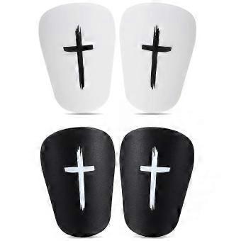 2 Pairs Small Shin Pads, Mini Shin Pads for Soccer, Protective Gear for Teens and Adults, Black & White Cross Design-way3