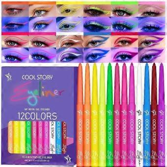 12pcs12 Colors UV Neon Eyeliner Pencil Set, Waterproof Glow in the Dark Gel Eyeliner, Fluorescent Colorful Makeup for Halloween, Party, Cosplay