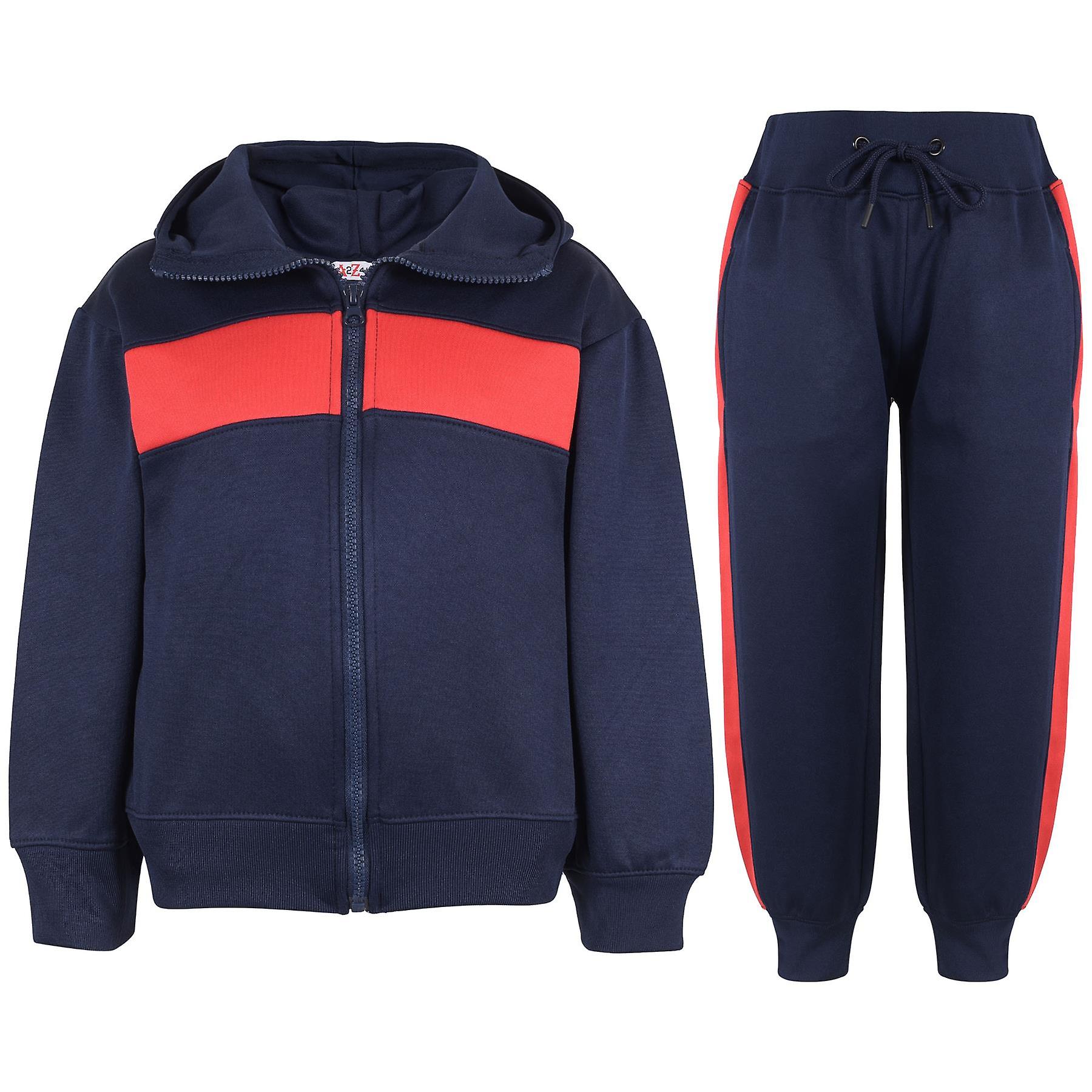 Kids Boys Tracksuit Contrast Panelled Zipped Hoodie Bottom Jogging Suit Joggers