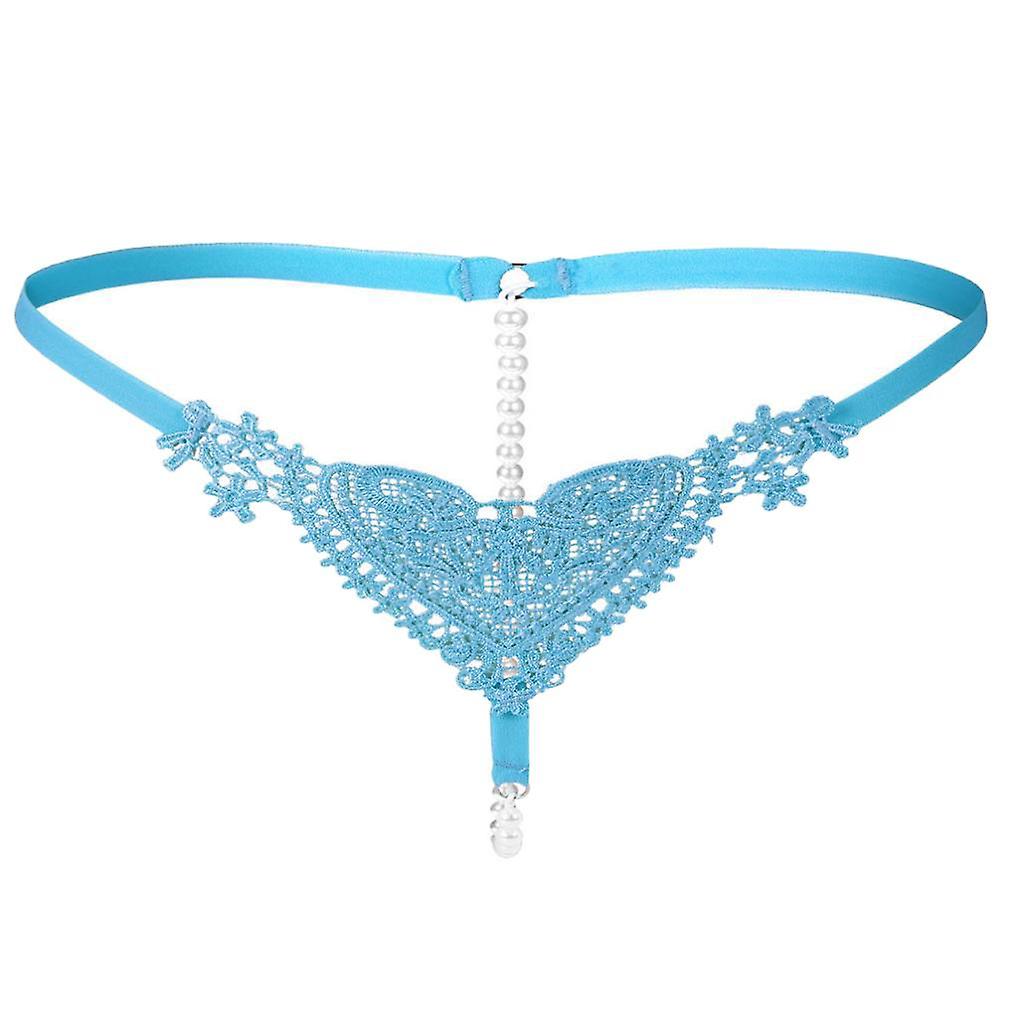 Femmes Mince Lacy Perles Évidé Sexy String G-String Culotte Bleu
