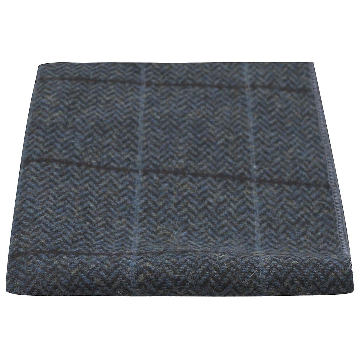 Aegean Blue Herringbone Check Pocket Square