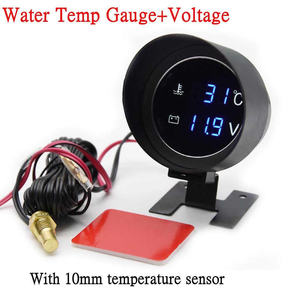 Universal 2 In 1 Car Round Lcd Digital Water Temperature Gauge With Water Temp Joint Pipe Sensor 10mm Adapter Voltmeter 12v/24v