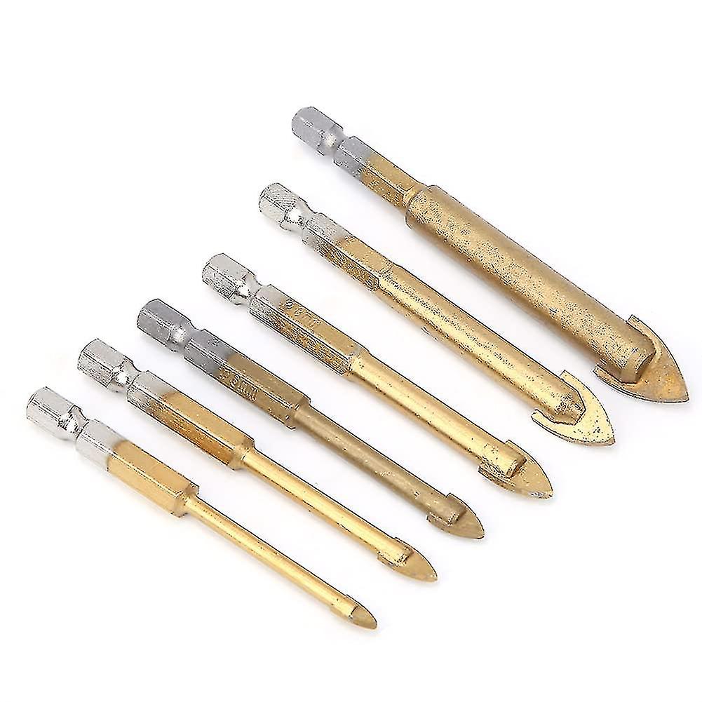 Bit Glass Ceramics Masonry Bits Hexagonal Shank Titanium Triangular Tool Diameter 4/5/6/8/10/12mm(gold)(1set)