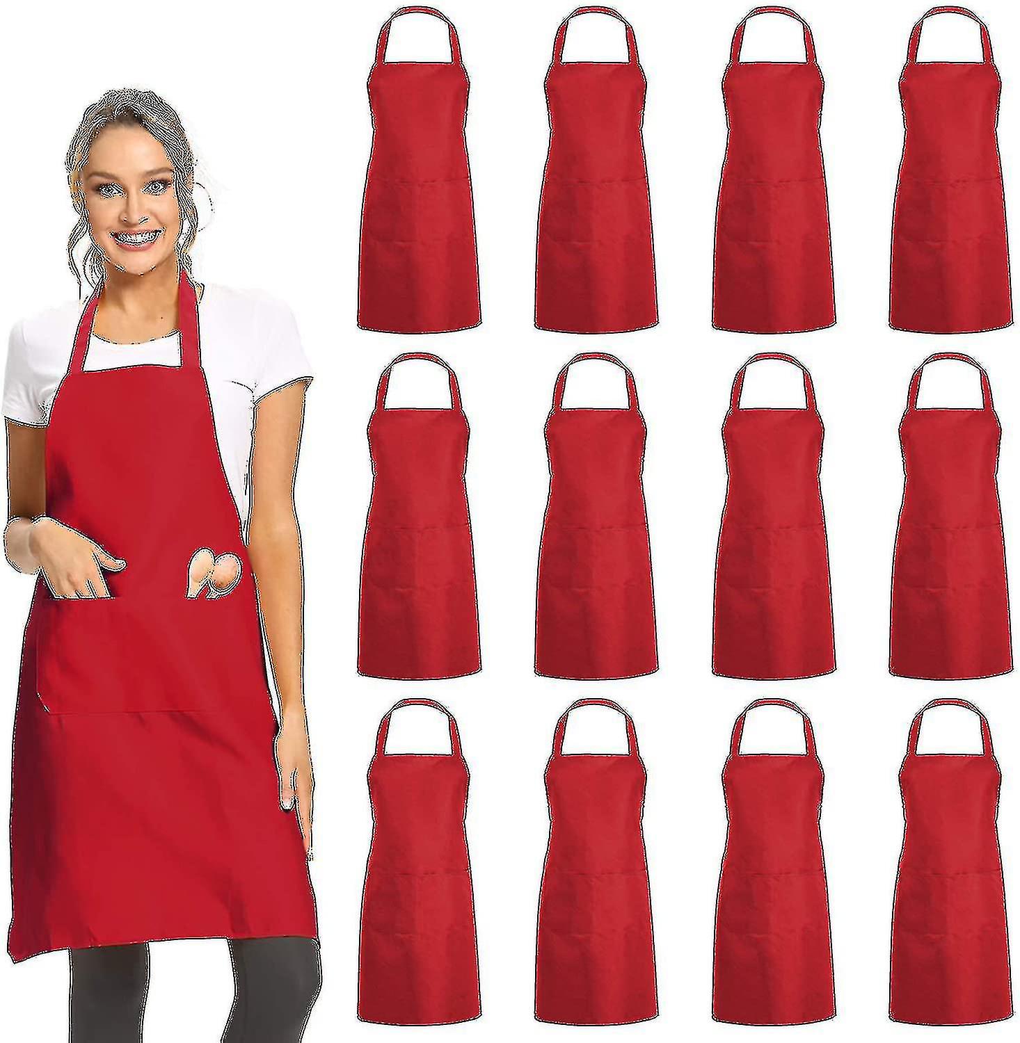 Evago 12 Pack Plain Bib Aprons With 2 Pockets - Unisex Apron Bulk