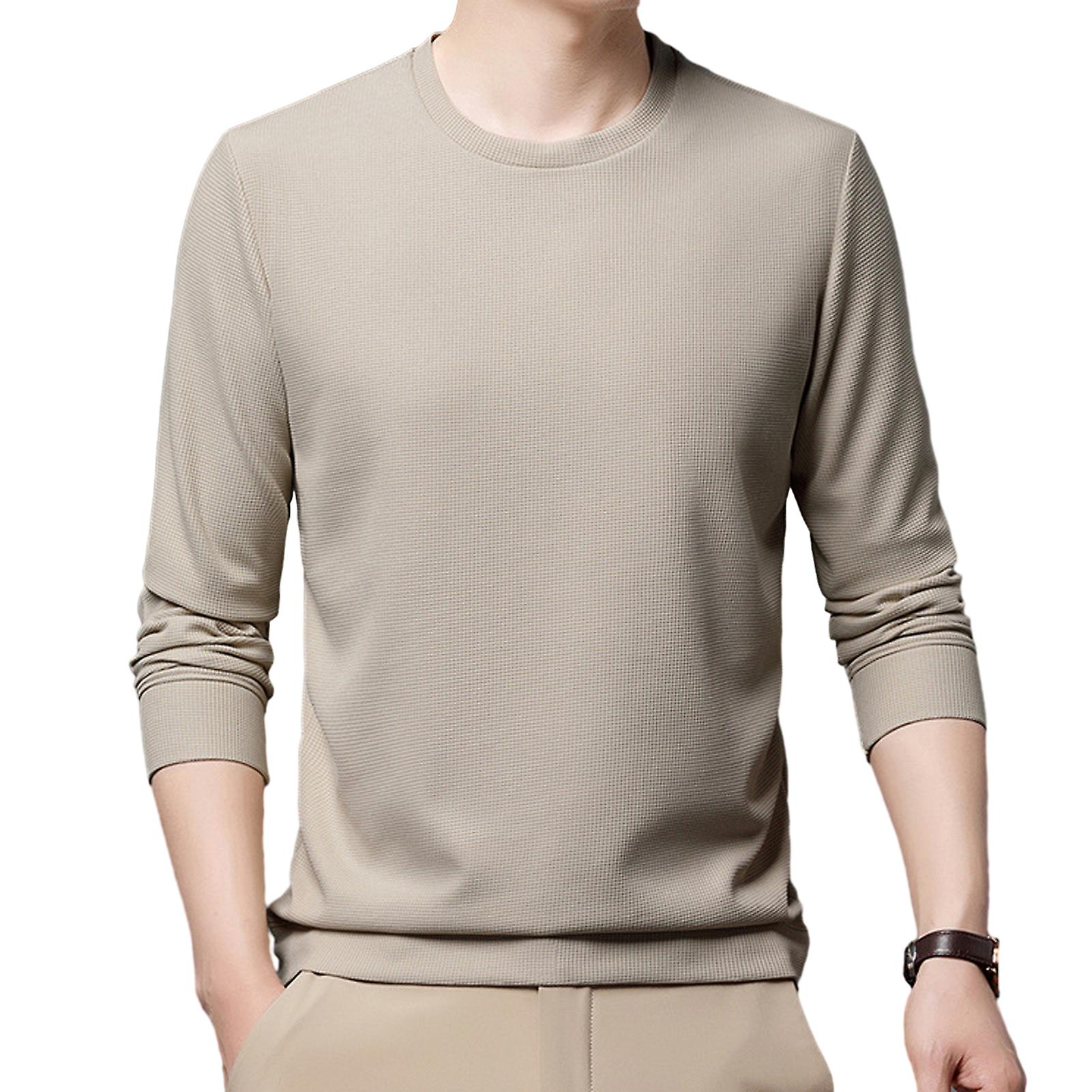 Men Fall Spring Top Solid Color Round Neck Long Sleeve Loose Thick Soft Pullover Casual Mid Length Simple Style Elastic Men Sweatshirt