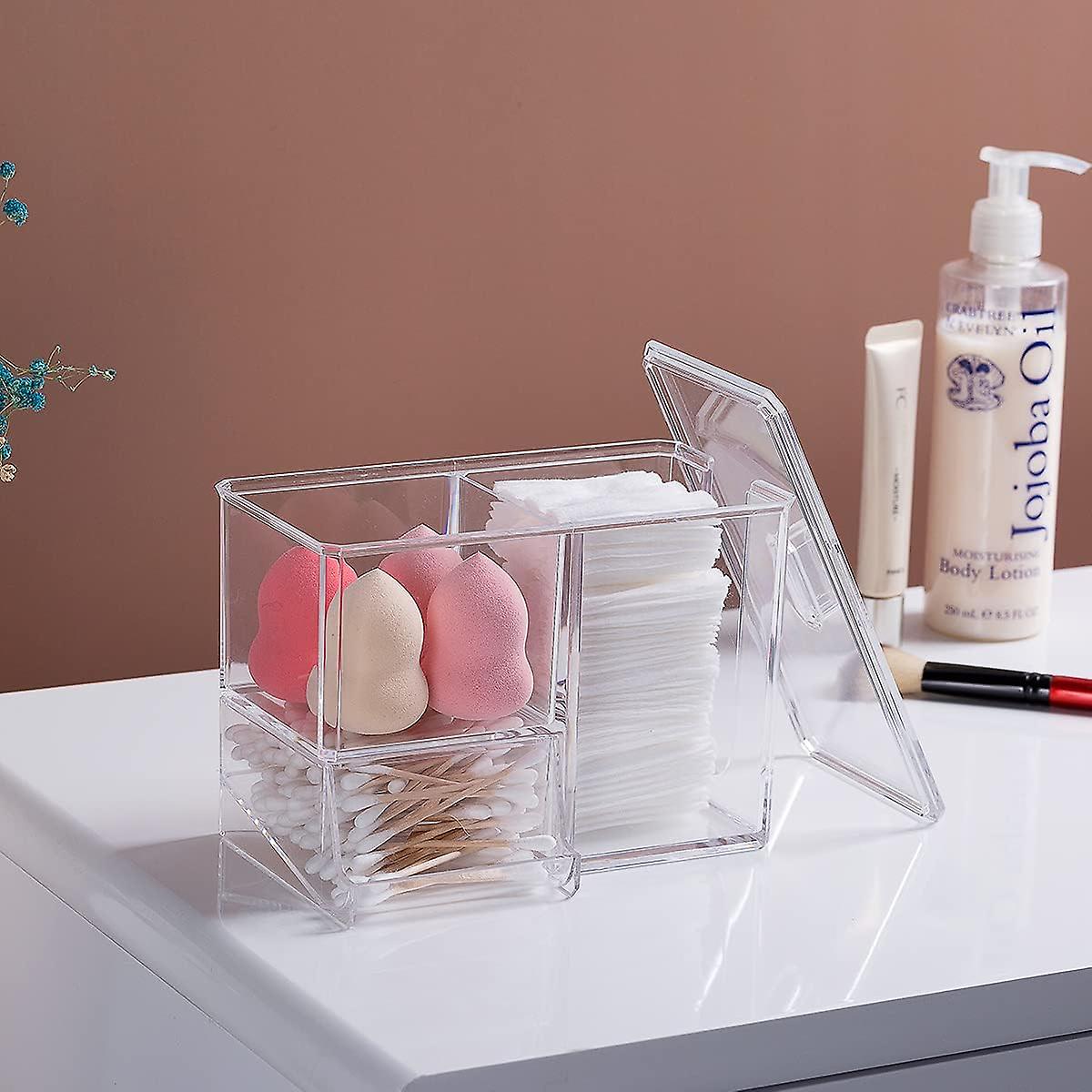 Cotton Pads and Swabs Holder, Clear Cotton Pad Box with 3-Grid Design for Cotton Swabs, Qtips, Make Up Pads, Sponge Balls and More