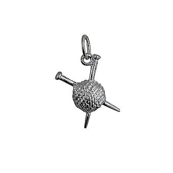 Silver 16x12mm Ball of Wool and Knitting Needles Pendant or...