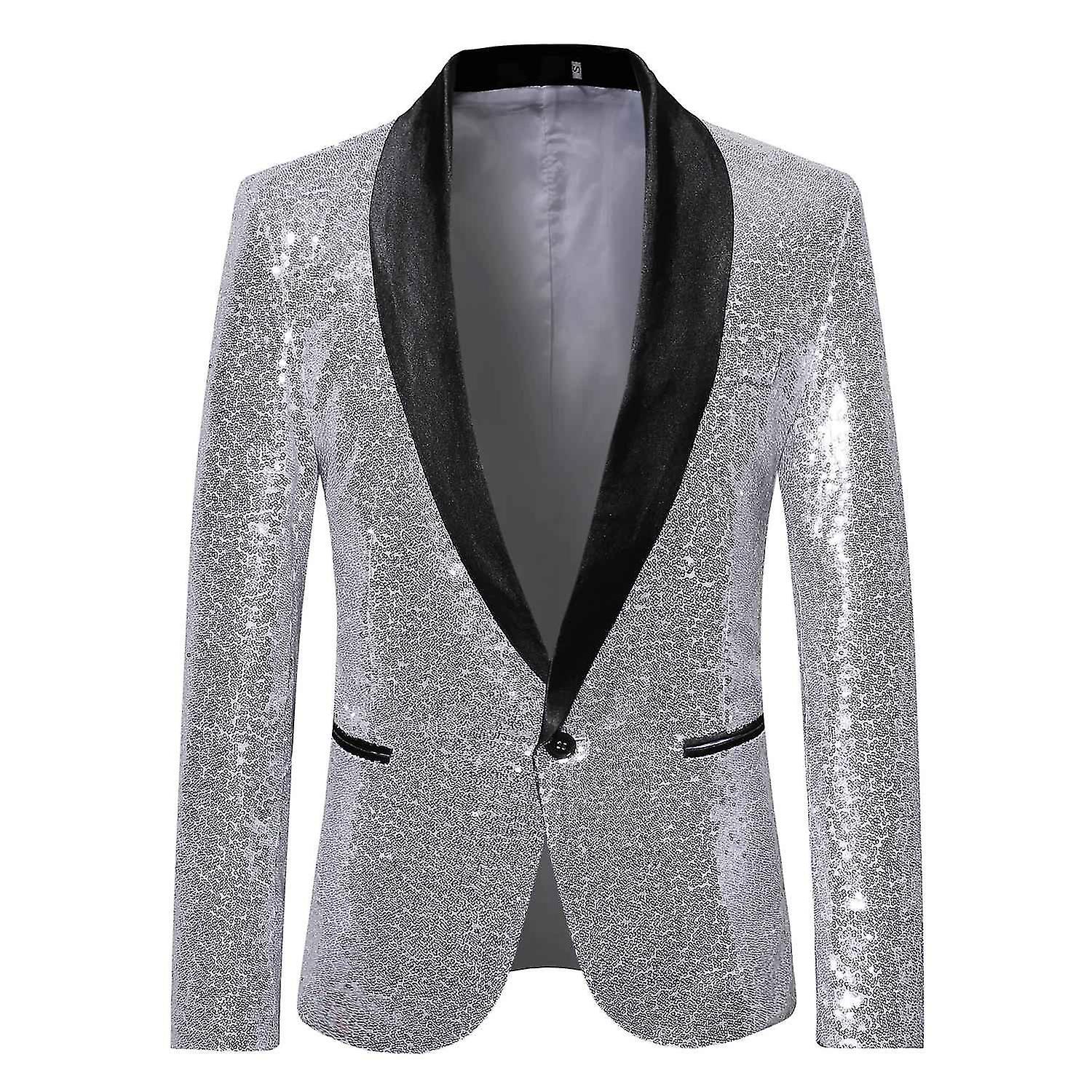 Men's Shiny Sequin Casual Blazer Wedding Celebration Performance Suit Jacket