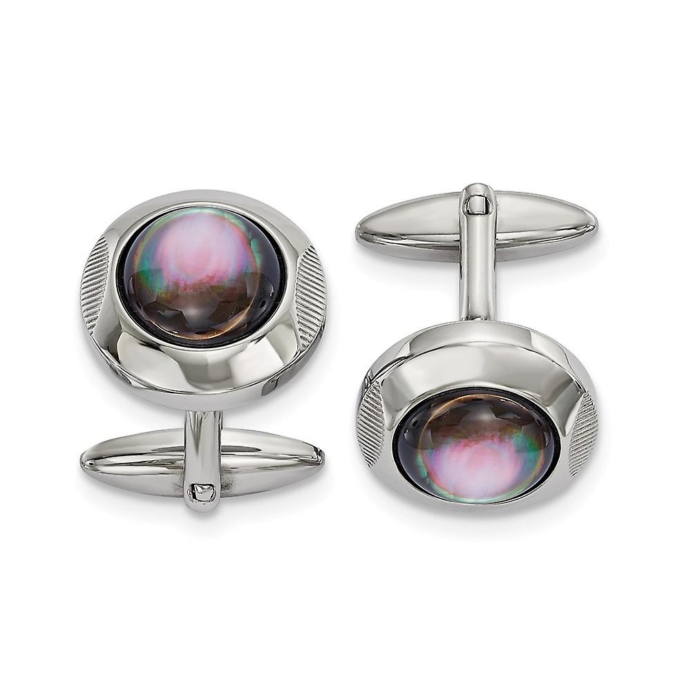 19.24mm Stainless Steel Polished Round Simulated Mother of Pearl Cuff Links-Cuff Link for Men