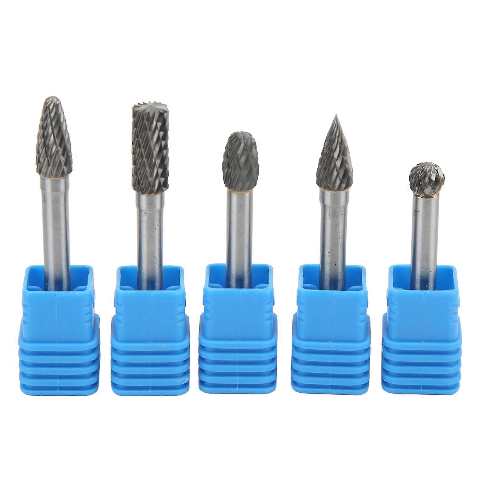 Tungsten Carbide Rotary Burrs Bits Set: 5Pcs Double Cut 6x8mm for Polishing