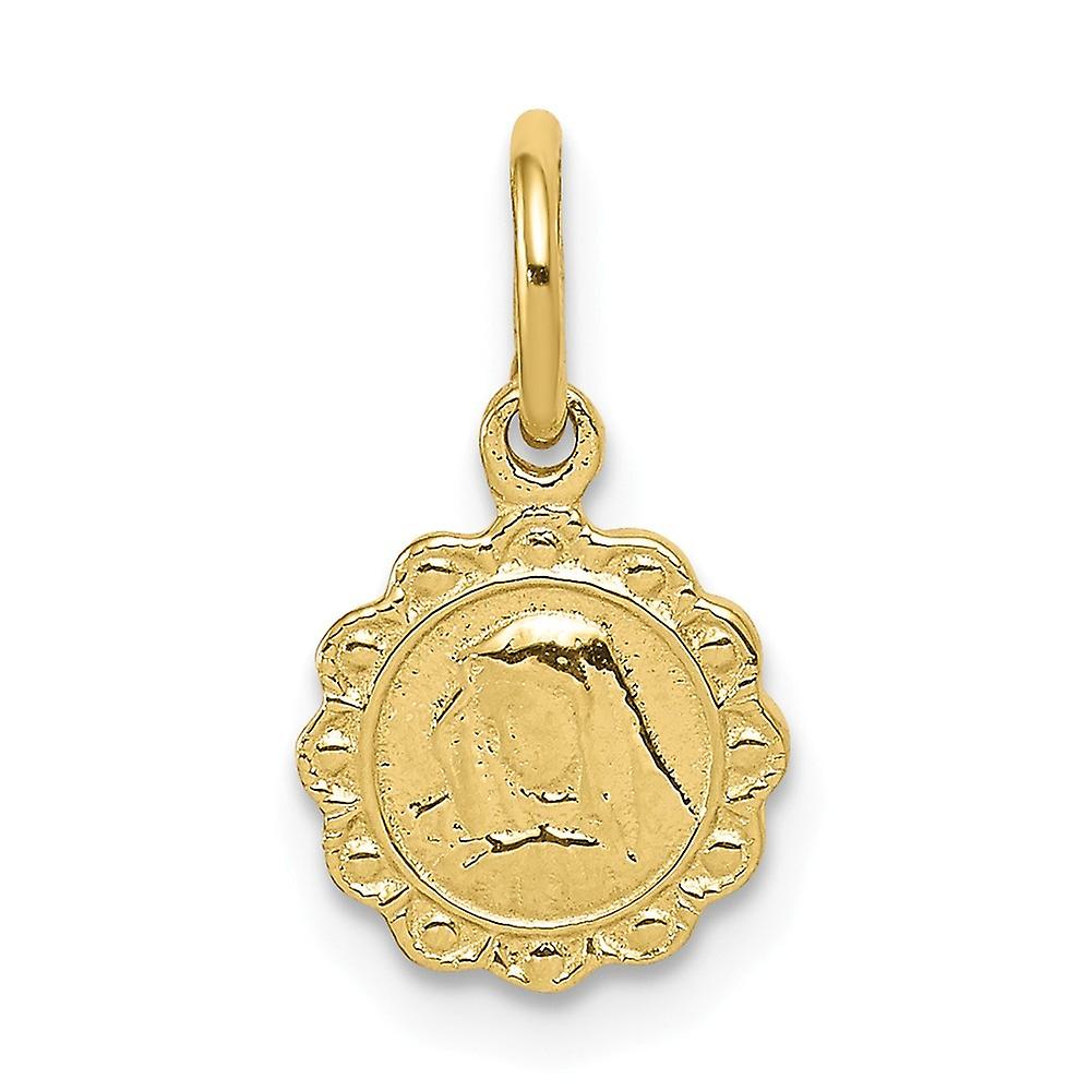 10k Yellow Gold Not engraveable Solid Satin Polished Our Lady of Sorrows Disc Pendant Necklace 15x9mm Wide-Pendant for W