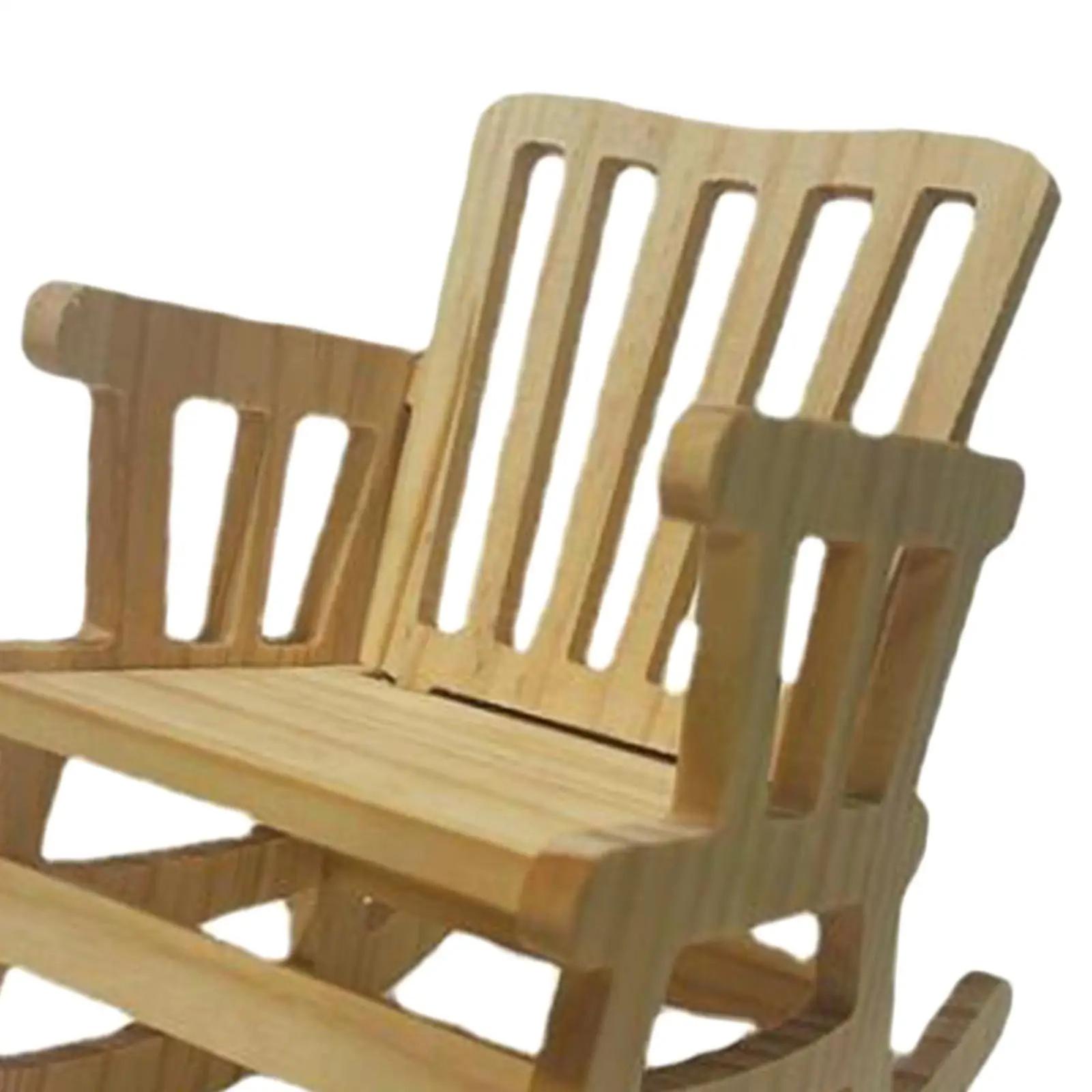 Realistic Mini Wooden Rocking Chair Wood Chairs Unpainted Model Furniture for 1/6 Scale Doll Pretend Toy Accessories Decoration