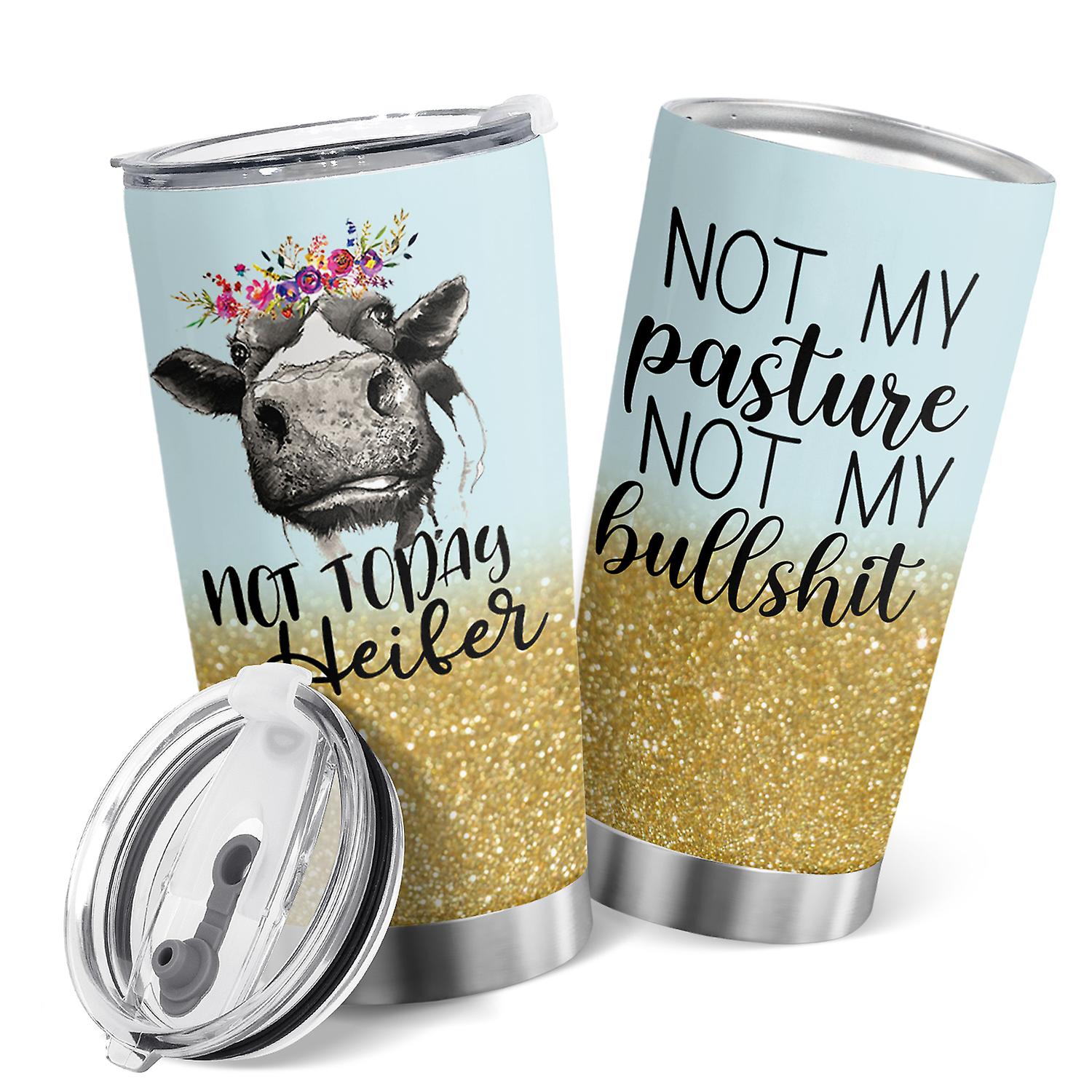 Oasisdream Bullshit Cow Tumbler, Double Wall Coffee Cup With Lid 20oz
