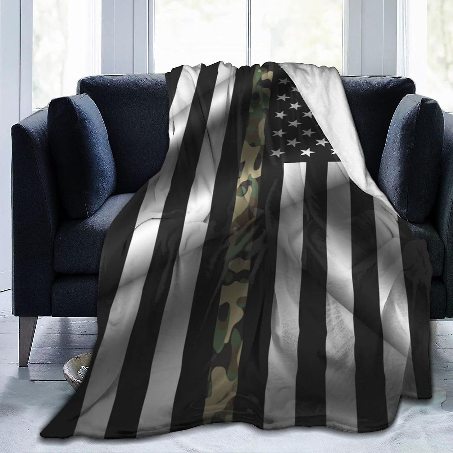 Flannel Blanket Thin Camo Line Flag Blanket Soft and Comfortable Throw Blanket Anti Static Washable for Adults and Children ABD7656