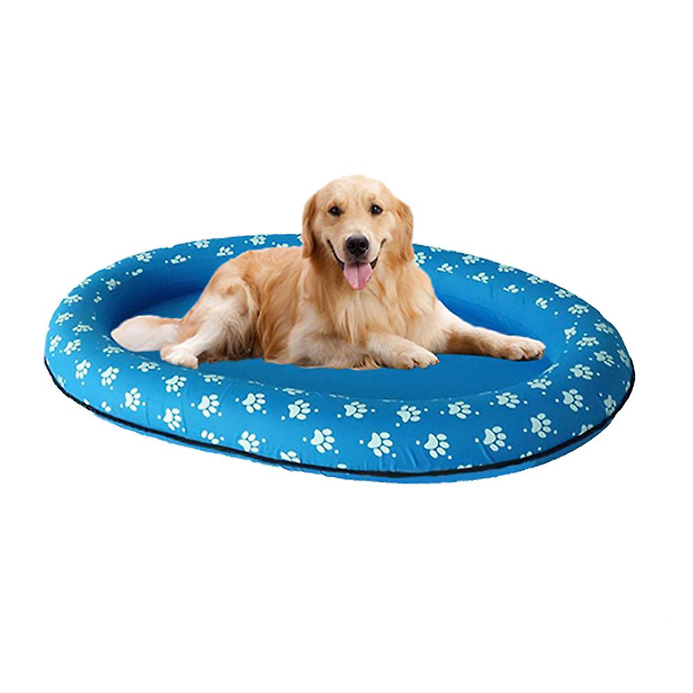 Pet Swimming Inflatable Float Pad Dog Water Play Toy Durable Lightweight Design Blue Paw Print Pattern Comfortable Fun for Summer Us