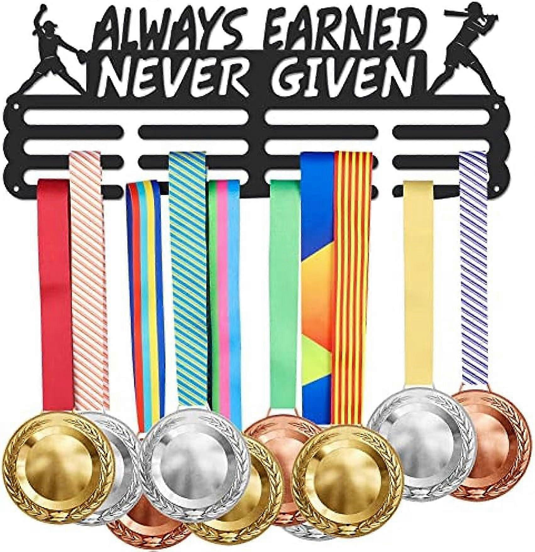 1Set Female Softball Medal Display Rack Always Earned Never Given Medal Holder with 12 Lines Sturdy