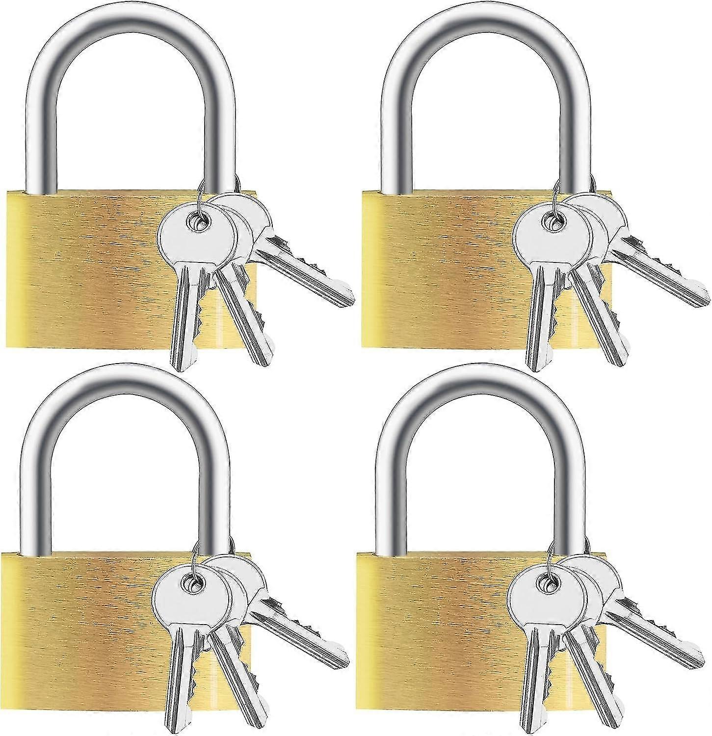 4pcs Solid Brass Keyed Padlocks - With Matching Keys, Outdoor/Indoor Use