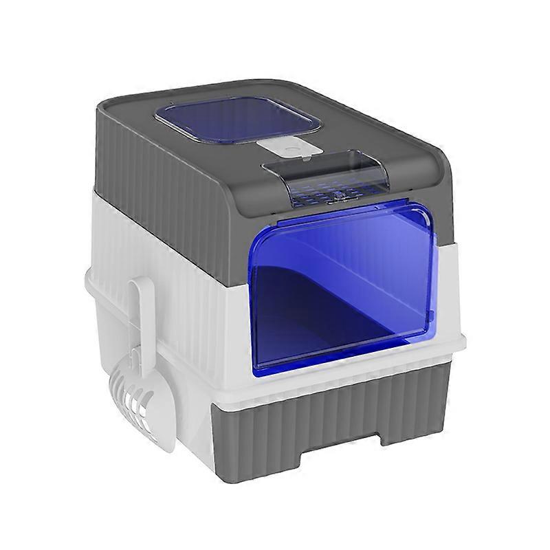 Cat Litter Box Fully Enclosed Drawer Type Prevent Leakage Large Space Cat Toilet with Odor Removal Pack Upgrade Gray