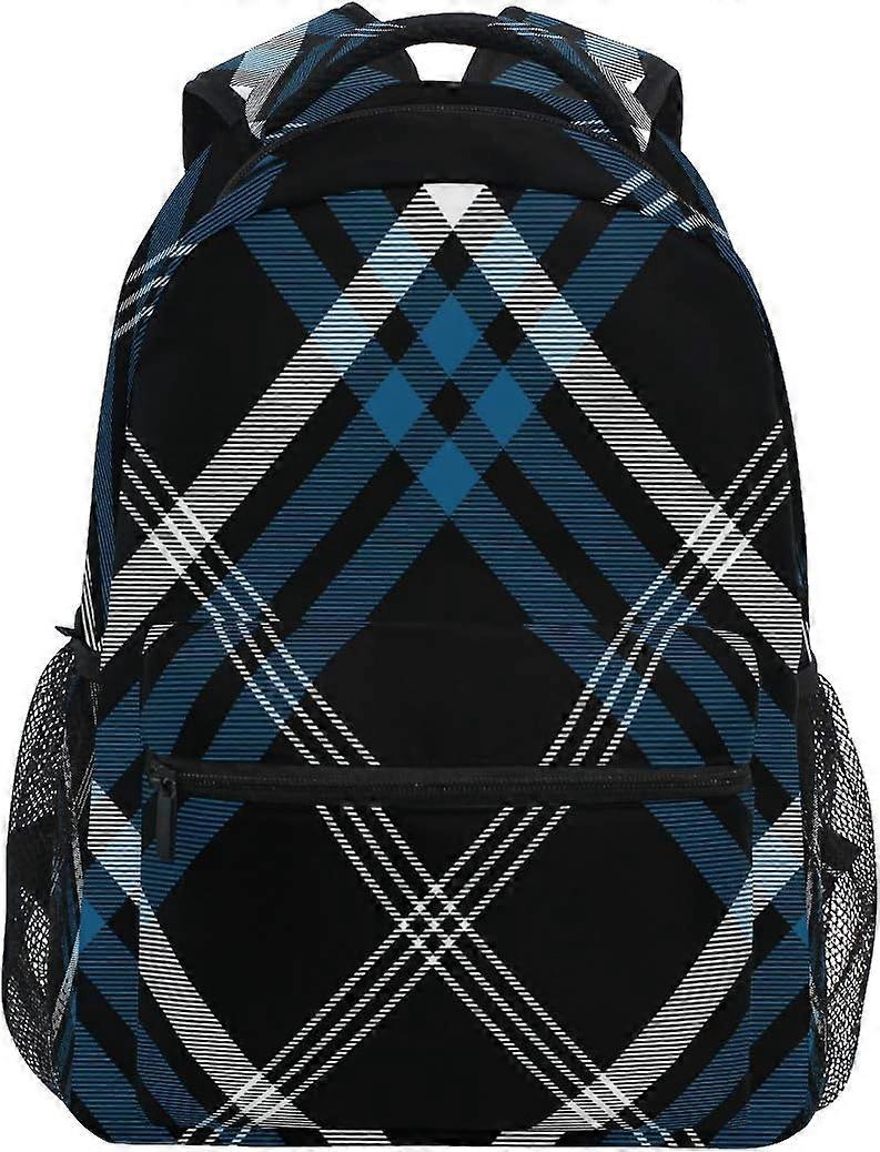 Backpack Black Check Square Grid School Shoulder Bag Large Waterproof Durable Bookbag Laptop Daypack for Students Teens Girls Boys Elementary