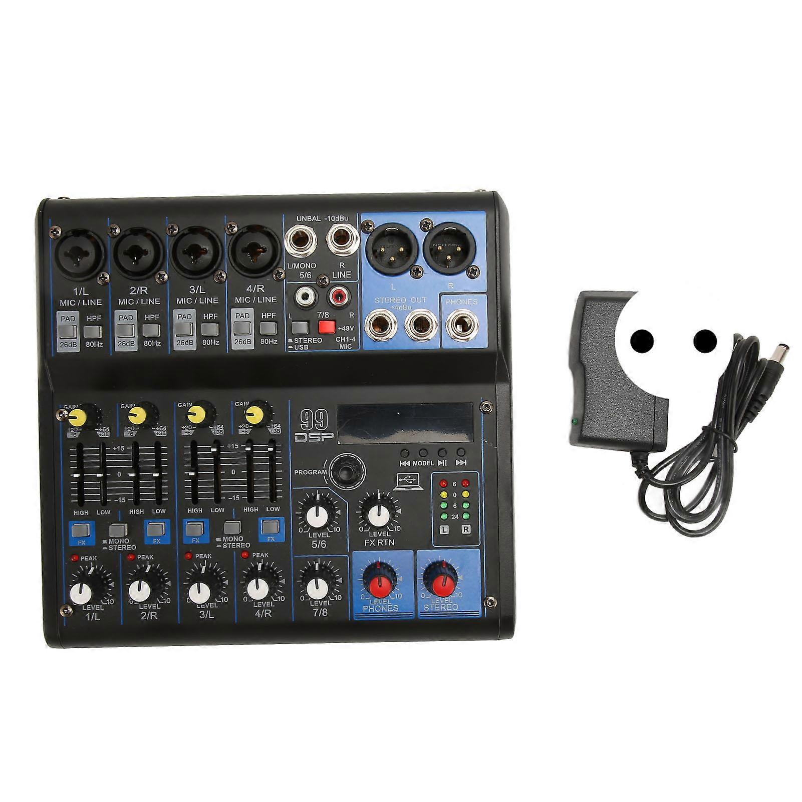 Sound Mixer 8-kanals lydmikserkort 99 DSP-effekter Bluetooth MP3 digital mikser for Studio Stage Live Streaming 100-240V EU-plugg