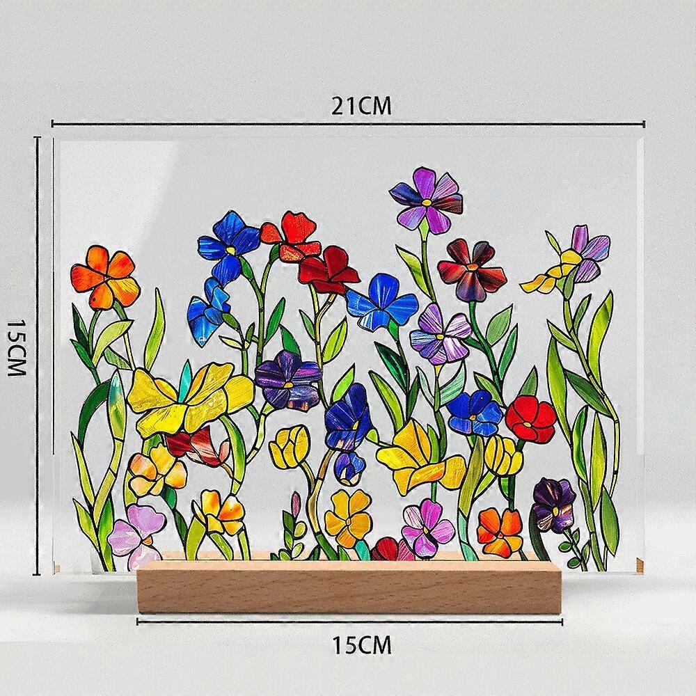 Painted Colorful Flower Pattern Decor, Imitation Glass Acrylic Floral Pattern