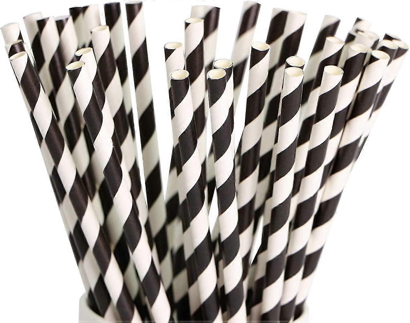 Paper Straws 200 Pack Biodegradable Black White Striped 7.75"