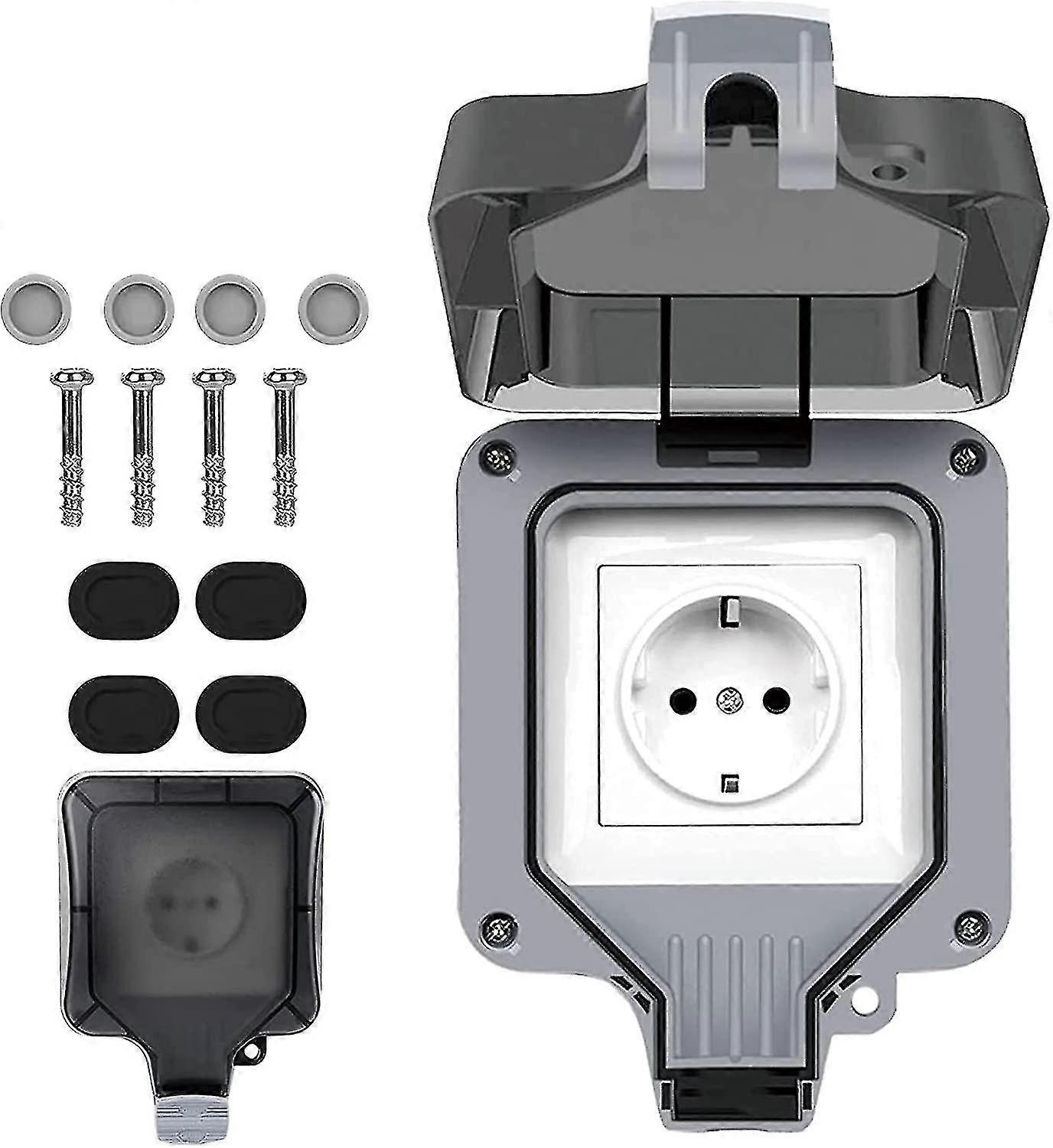 Outdoor Socket Outlet Surface-mounted, Ip66 Weatherproof Thickened Wall Socket With Switch Indicator Light 2 Compartment Outdoor 16a Garden Socket Wit