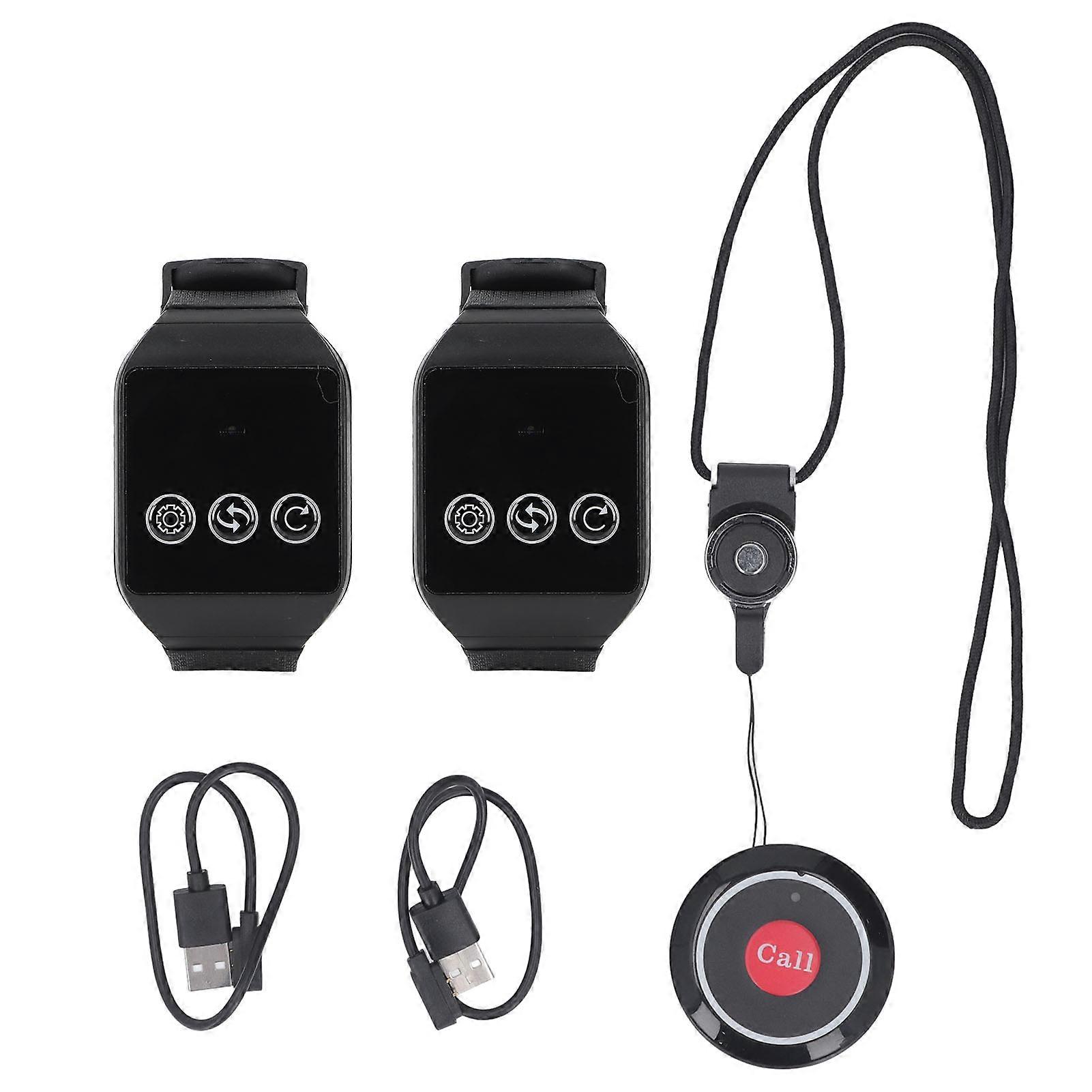 Wireless Restaurant Service Calling System 2 Watch Receiver and 1 Button Pagers Wireless Calling System for Restaurant Hospital Hotel