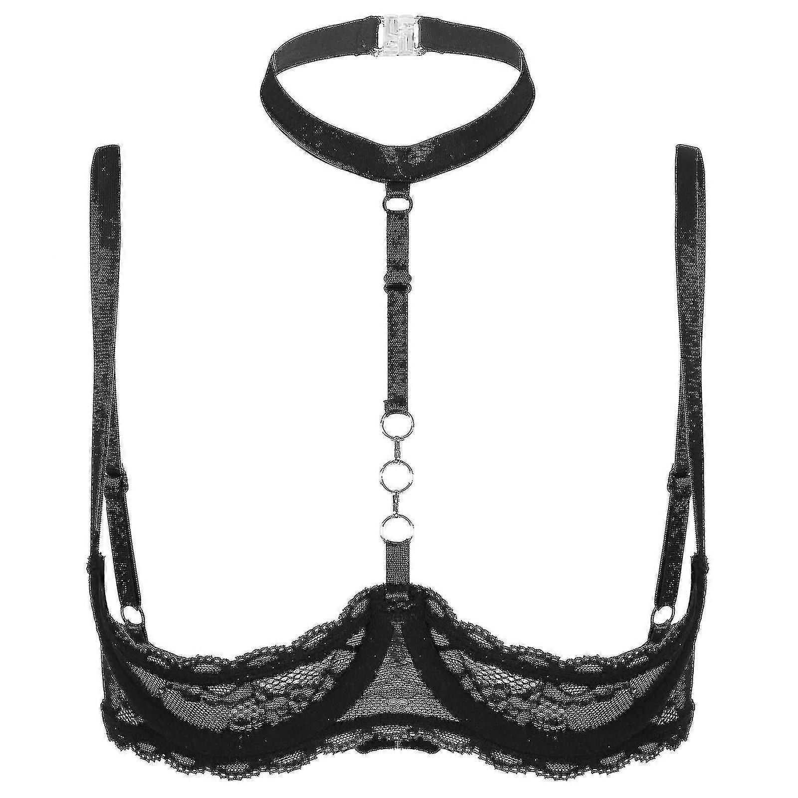 Női 1/4 csésze Underwire melltartó Halter Neck O gyűrű puszta csipke push up melltartó fehérnemű melltartó Fehérnemű XiXi