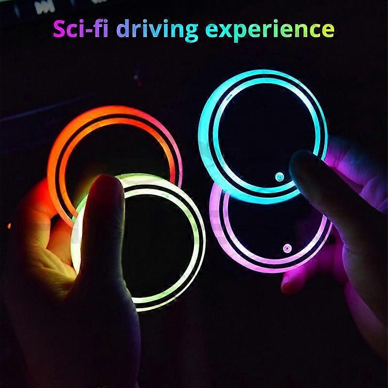 1X Auto Led Car Cup Holder Bottom Pad LED Hub Lamp Cover Trim Atmosphere Welcome Light Anti-slip Mat Interior Colorful Coaster Motor Vehicle Lighting