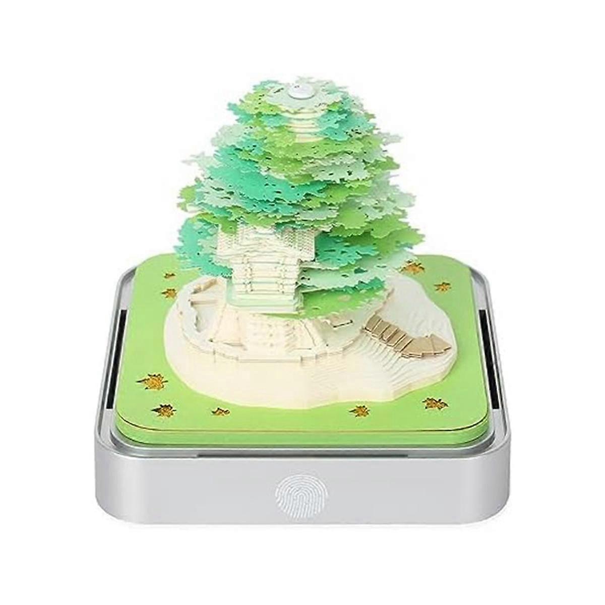 3D Notepad Desk Calendar with Lights, 2024 Calendar Tree 3D Notepad Artopad Engraving, Paper Sculpture Calendar