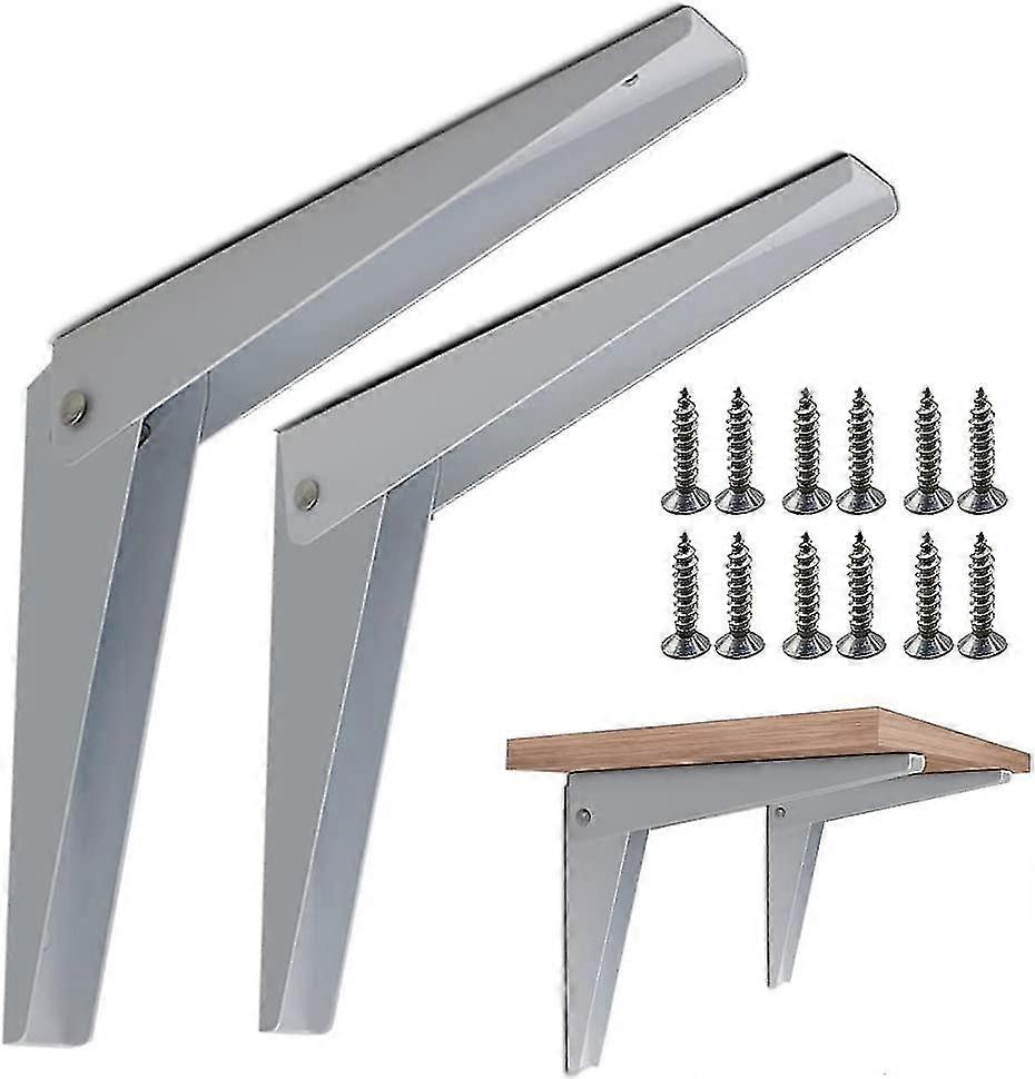 2 pieces folding wall shelf bracket, stainless steel folding console bracket, heavy duty folding bracket, with installation screws, for wood, diy tabl
