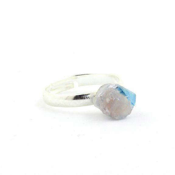 Raw Euclase ring silver plated 10.32 carats