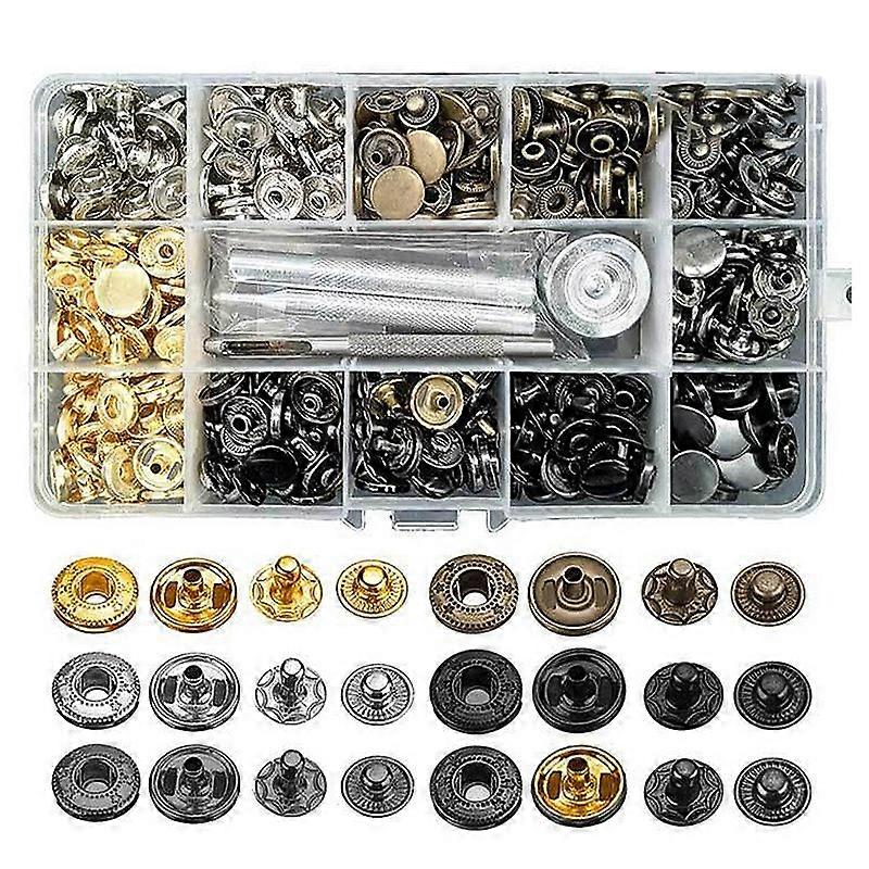 120 Sets Snap Fastener Tool Kit, Metal Snaps Button Leathercraft Rivets Press Studs, 12.5mm Leather