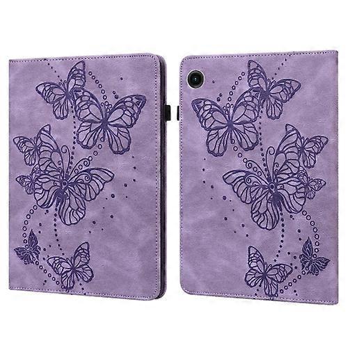 For Samsung Galaxy Tab A9 Embossed Butterfly Pattern Horizontal Flip Leather Tablet Case
