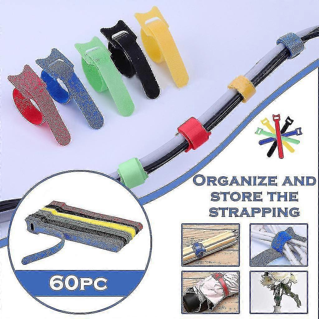 60pc T-type Cable Ties Cable Data Cable Management Tape Self-adhesive
