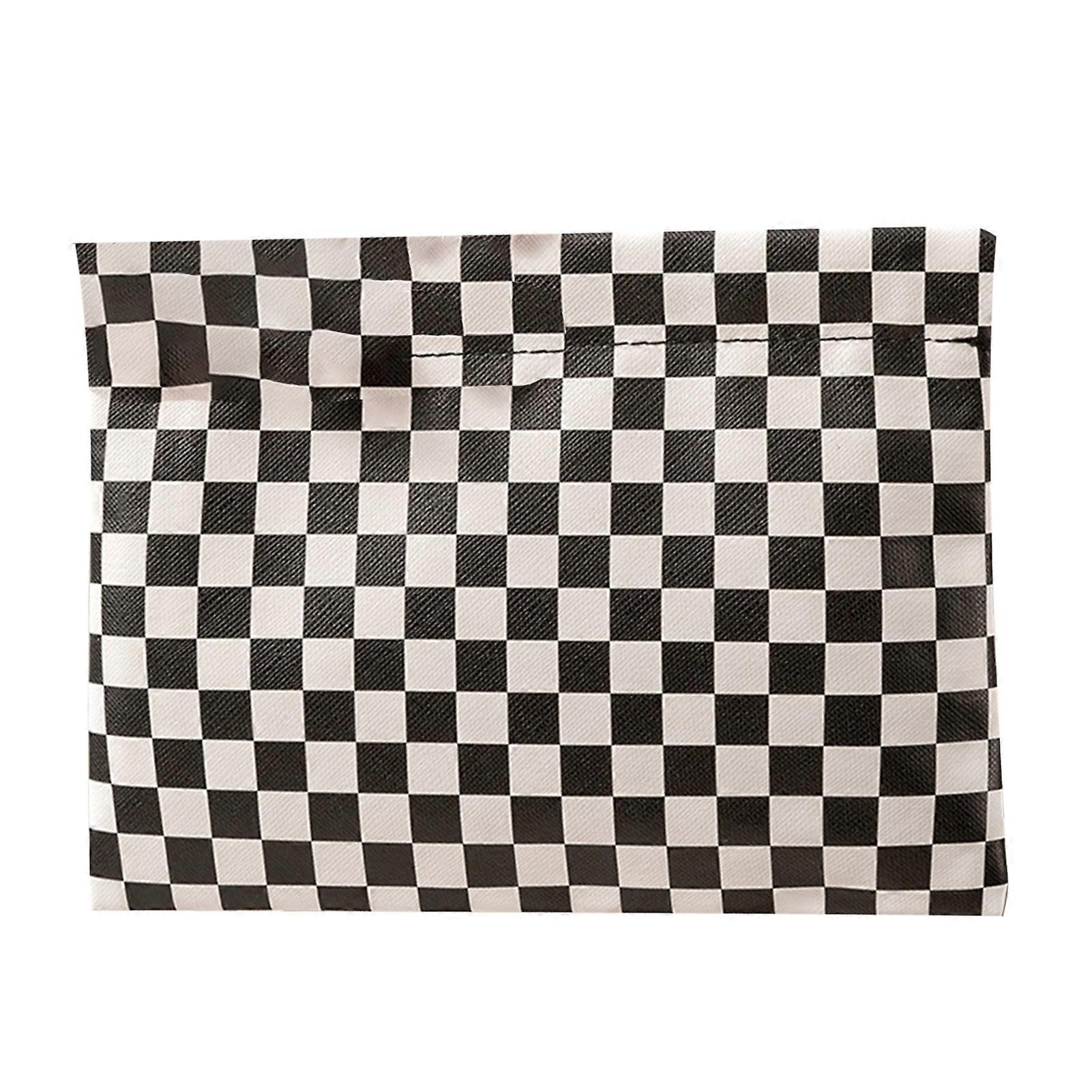 Storage Bag Plaid Print Smooth Faux Leather Automatic Closure Waterproof Lightweight Portable Data Line Lipstick Earphone Stoarge Pouch