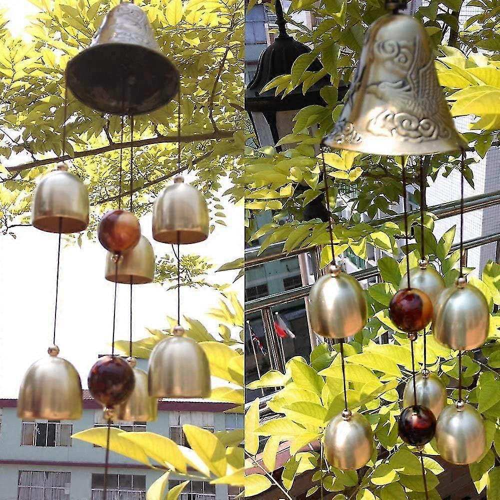 Wind Chime, Wishing You Prosperity: Amazing Traditional Chinese 4 Tubes 5 Bells And Windchime Bronze Wood Base For Outdoor Patio, Garden And Home Deco