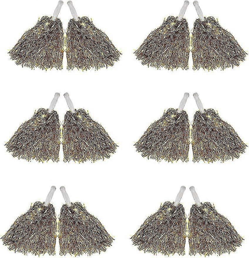 12 Pack Pom Poms Cheerleading Metallic Foil Cheer Pom Poms With Plastic Handles For Cheering Squard Team Spirit Sports