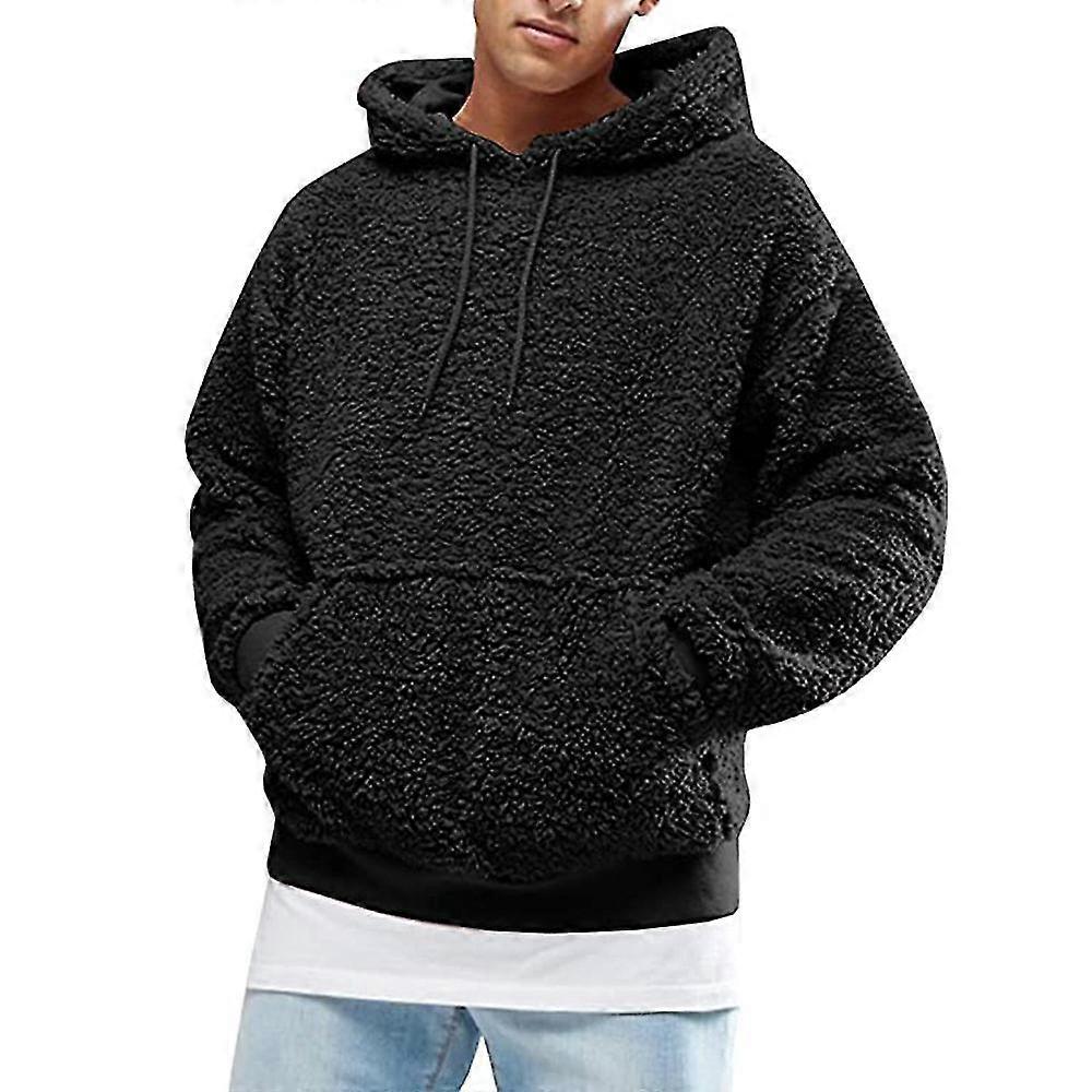 Herren Solid Fleece Langarm Fronttasche Hoodie Kapuzenpullover Tops