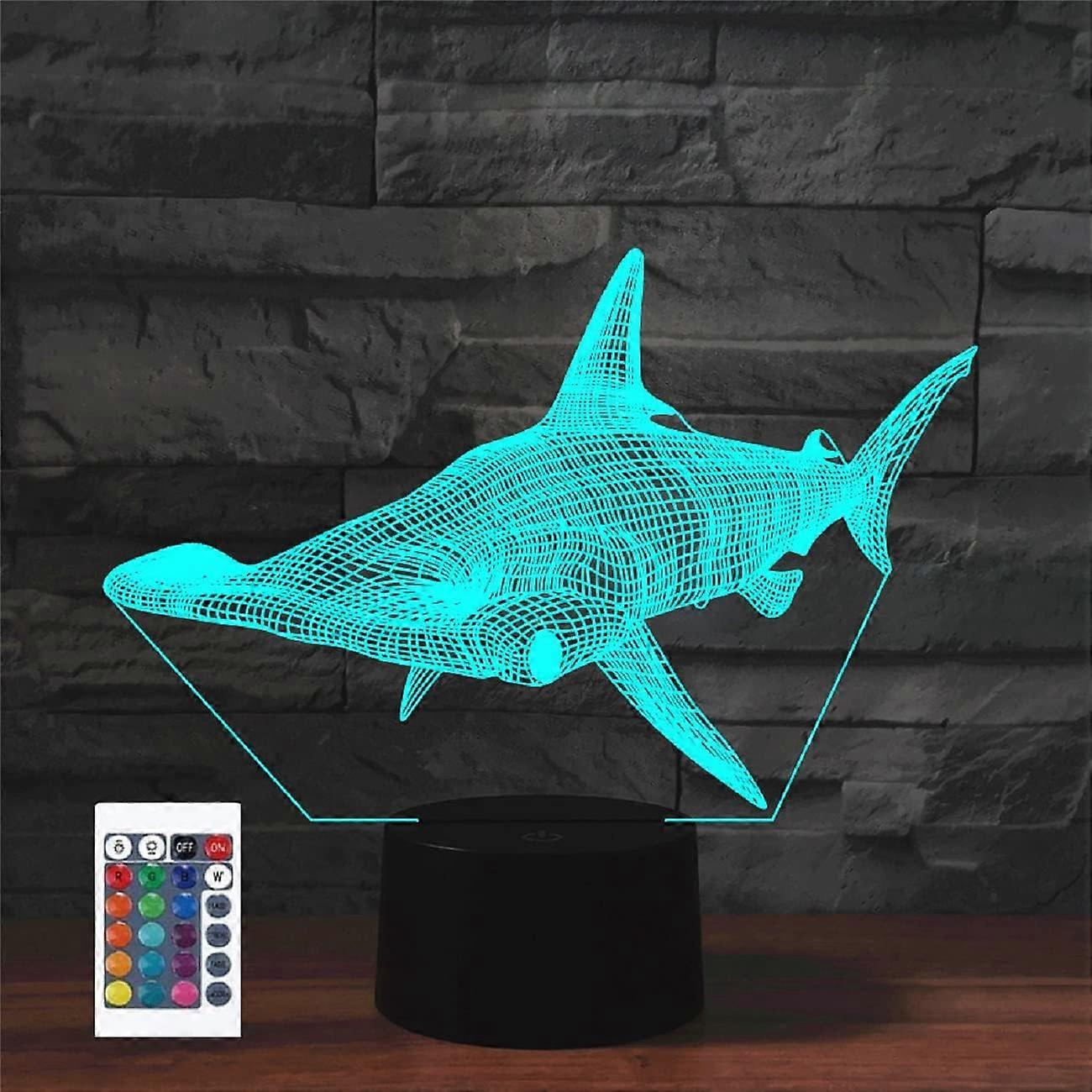 Xcy 3D Marine Life Shark Telecomando 16 Luci Notturne Colore Illusione Acrilico LED Tavolo Comodino Lampada Bambini Camera Da Letto Scrivania Decor...