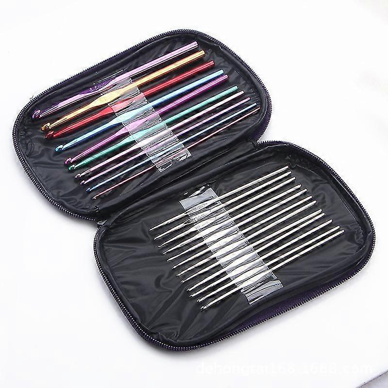22 Piece Multi Coloured Aluminium Crochet Hooks Knitting Needles Set 0.6mm-6.5mm