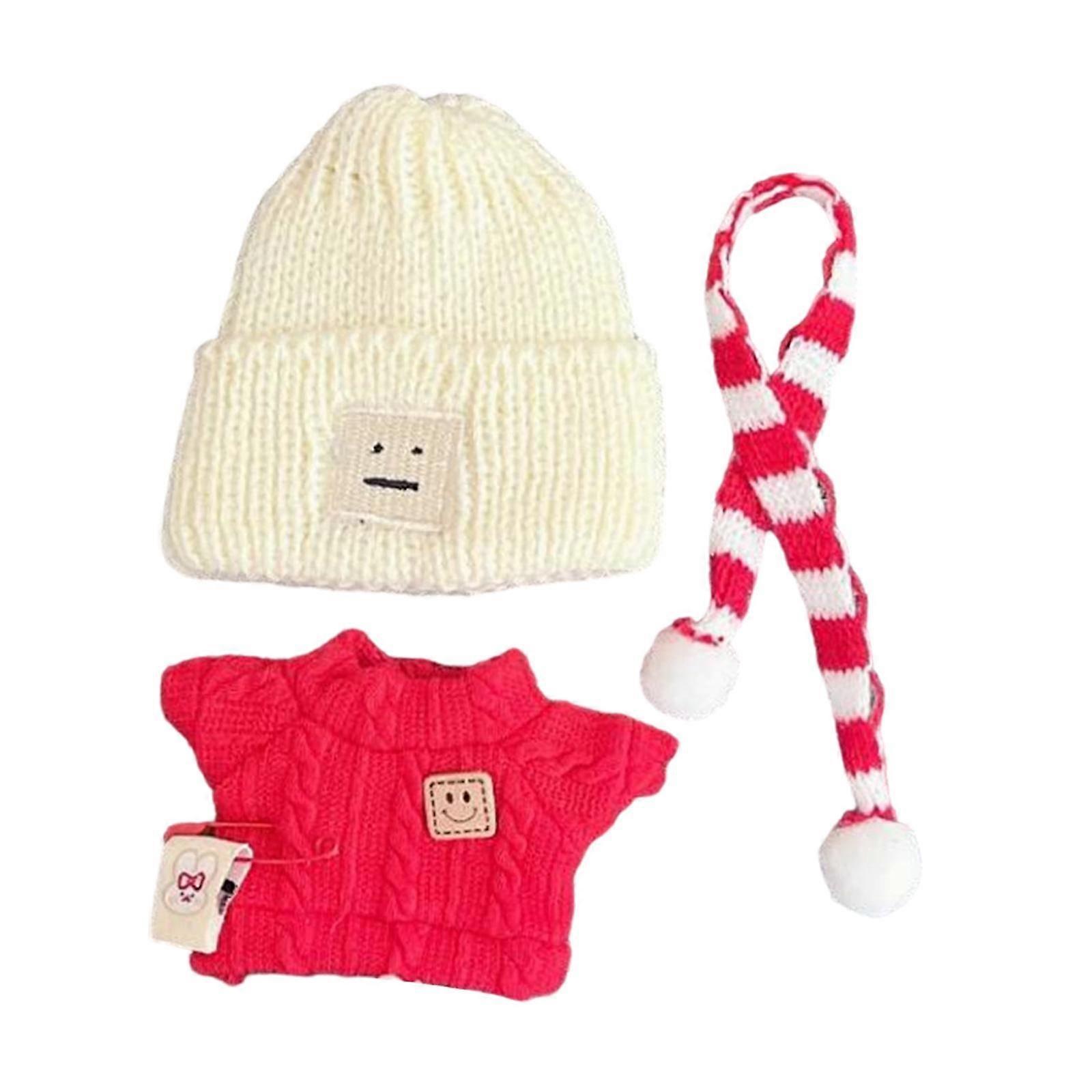 Mini Bebek Kazak Eşarp Seti Eşarp Şapka Peluş Bebekler için Kız Bebek Kolye Bebek kırmızı kazak seti