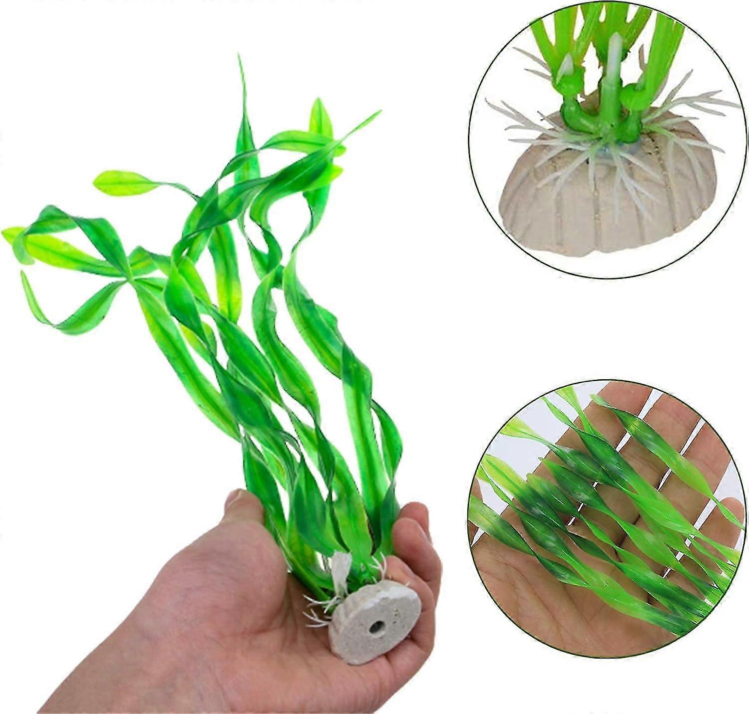 2 Pack Artificial Aquarium Plants With Ceramic Base – Safe For Fish, No Fade, Easy To Clean, Realistic Plastic Plants For Freshwater Or Saltwater Tanks