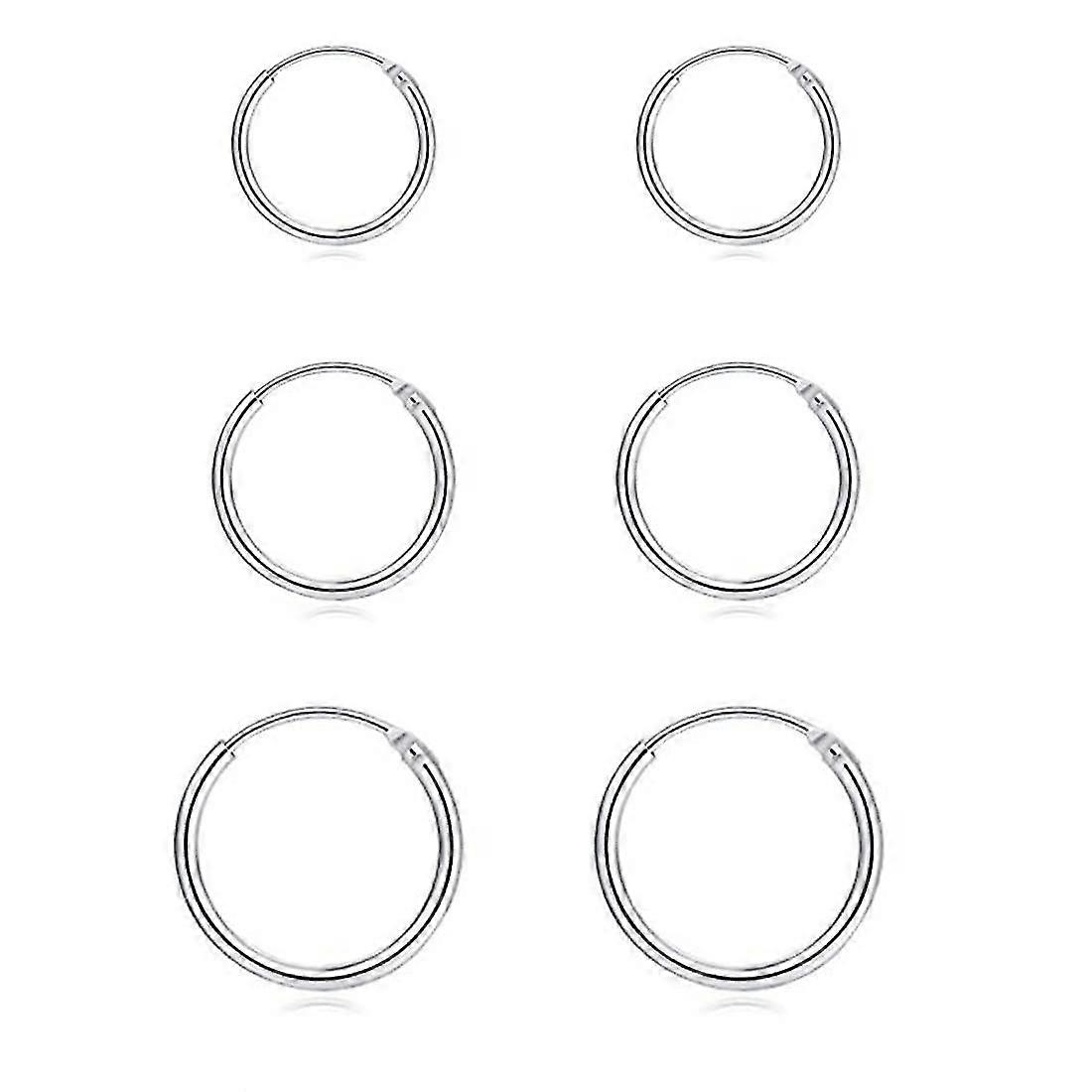 3 paires de boucles d’oreilles Hoop 925 Sterling Silver