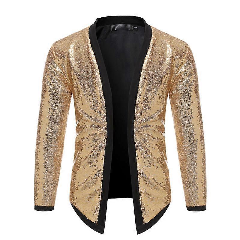 Mens Shiny Sequin Jacket Casual Coat Buttonless Nightclub Bar Jacket Top