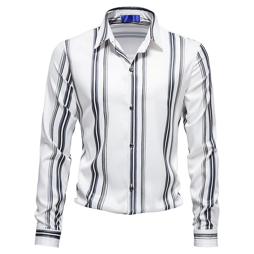 Cloudstyle Men's Casual Vertical Striped Long Sleeve Shirt