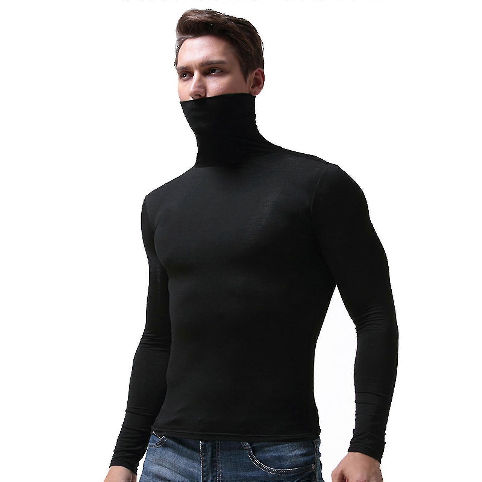 Men Warm Long Sleeve Compression Shirts Turtleneck Winter Base Layer Top Pullover Lightweight
